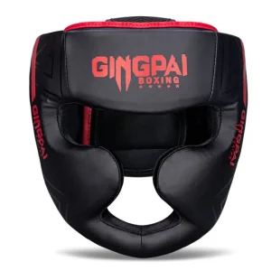 Casque de boxe anglaise noir avec inscriptions rouges Gingpai