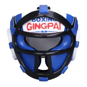 Casque boxe avec grille amovible bleu et blanc Gingpai