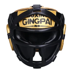 Casque boxe avec grille amovible noir et doré Gingpai