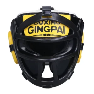 Casque boxe avec grille amovible noir et jaune Gingpai