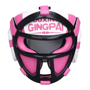 Casque boxe avec grille amovible rose et blanc Gingpai