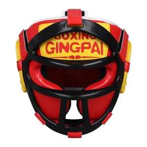 Casque boxe avec grille amovible rouge et jaune Gingpai