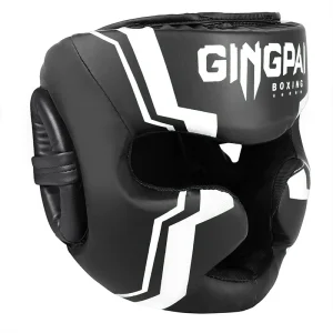 Casque boxe noir avec bandes blanches Gingpai