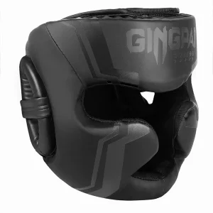 Casque boxe noir avec bandes noires Gingpai