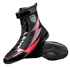 Chaussures de boxe noires avec inscription rouge Soprt