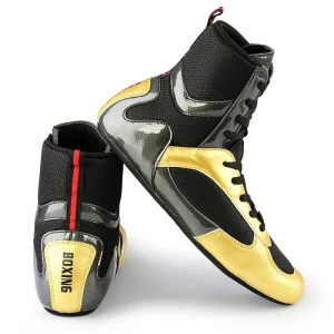 Chaussures de boxe noires et dorées Boxing Gingpai