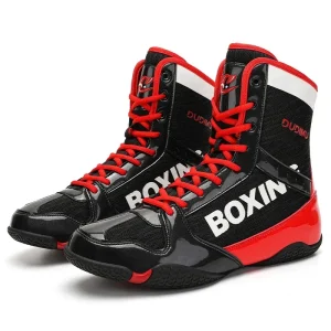 Chaussures de boxe noires et rouges Boxing Dudimu
