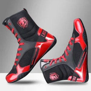 Chaussures de boxe noires et rouges avec inscription rouge Laststand