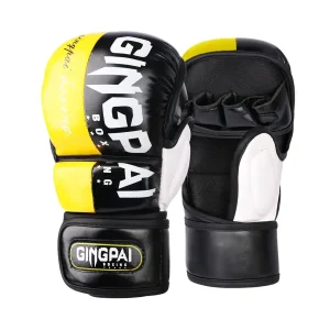 Mitaines de boxe jaunes et noires avec inscription Boxing Gingpai