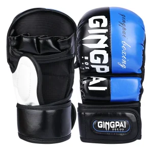 Mitaines de boxe bleues et noires avec inscription Boxing Gingpai