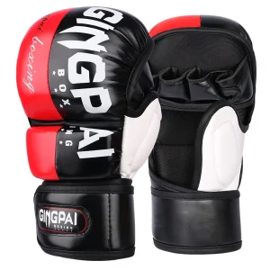Mitaines de boxe rouges et noires avec inscription Boxing Gingpai