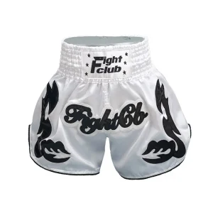 Short boxe thai blanc avec inscriptions noires Fight Club