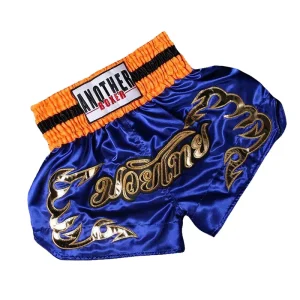 Short boxe thai bleu et orange avec inscriptions dorées Anotherboxer