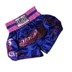 Short boxe thai bleu et rose avec inscriptions roses Anotherboxer