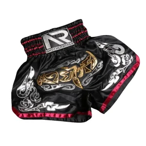 Short boxe thai noir avec inscriptions dorées et argentées Anotherboxer