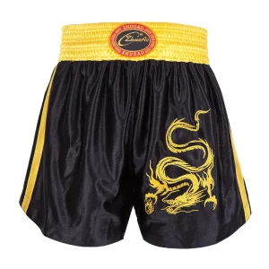 Short boxe thai noir et jaune avec dragon jaune ZhuoAo