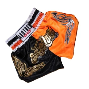 Short boxe thai noir et orange avec inscriptions dorées Anotherboxer
