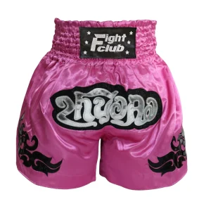 Short boxe thai rose avec inscriptions argentées Fight Club