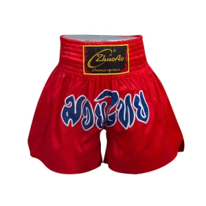 Short boxe thai rouge avec inscriptions bleues ZhuoAo
