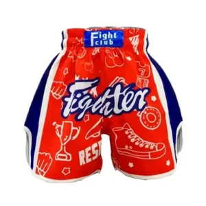 Short boxe thai rouge et bleu avec inscriptions blanches Fight Club