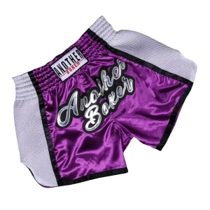 Short boxe thai violet et gris avec inscriptions argentées Anotherboxer