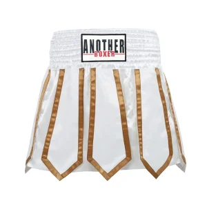 Short femme boxe anglaise blanc avec bandes dorées Anotherboxer