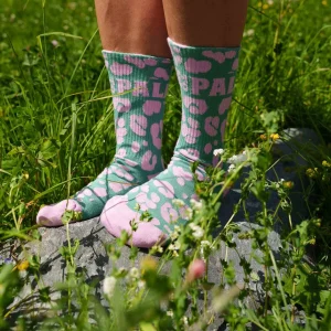 CHAUSSETTES LEO VERT-ROSE