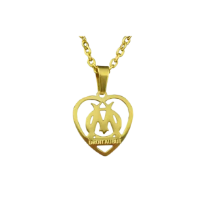 Collier Médaille + Chaîne Coeur OM En Acier Doré À L'or Fin