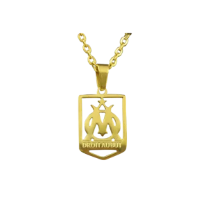 Collier Médaille + Chaîne Fanion OM En Acier Doré À L'or Fin